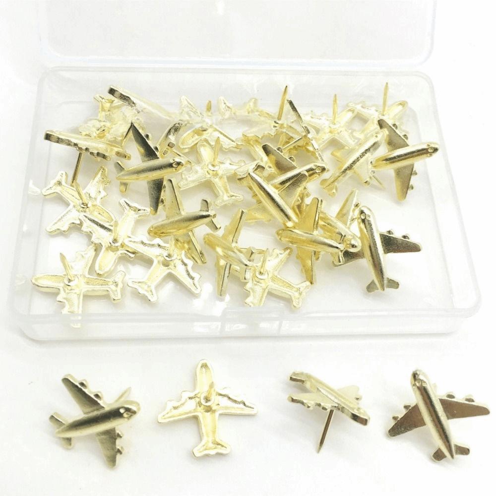 30pcs Airplane Shape Airplane Push Pins Silver/Gold Color Decorative Thumbtacks  Bulletin Board