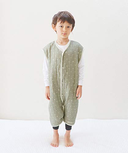 AngeloLux Baby Gauze Sleeper, Newborn, Made In Japan, Kids' Cotton/6-Layer Gauze Sleeper, Moss Gray, Size 110-120cm