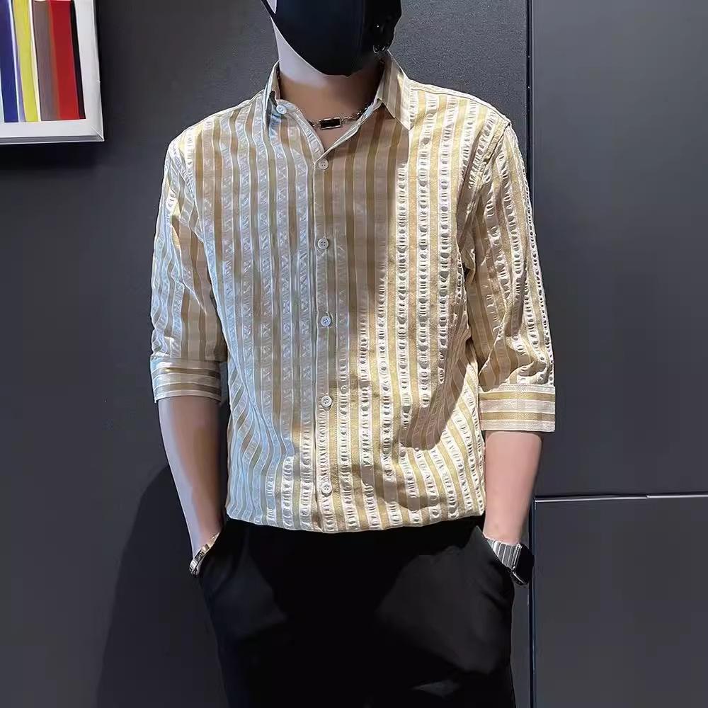 Summer Three Quarter Sleeved Shirt Men's Short Sleeved Checkered Casual Men's Top New Men's Shirt