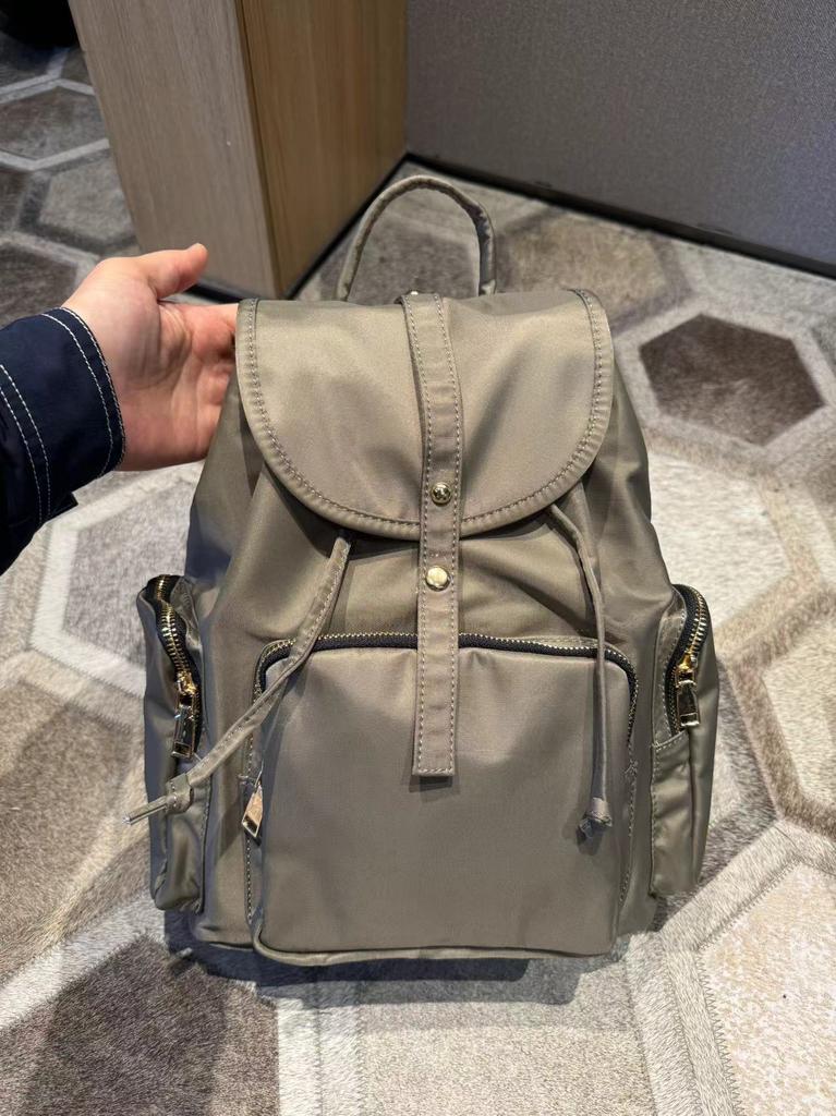 Fashionable drawstring nylon backpack for women large flip top student Rucksack college student Schoolbag Travel Bagpack Black