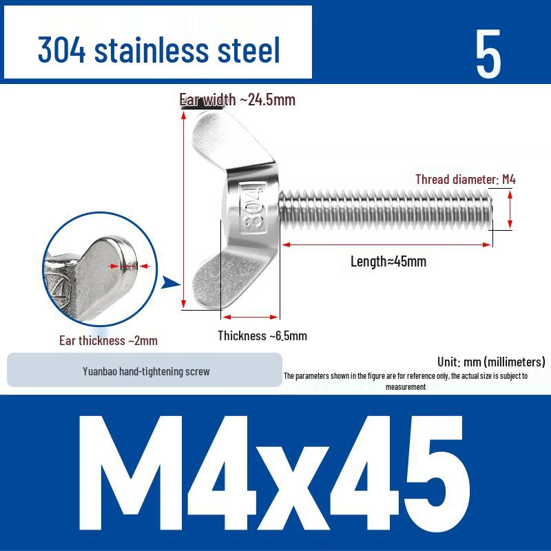 304 Stainless Steel Butterfly Weld Screw Yuanbao Hand-Tight Horn Bolt M3-M16