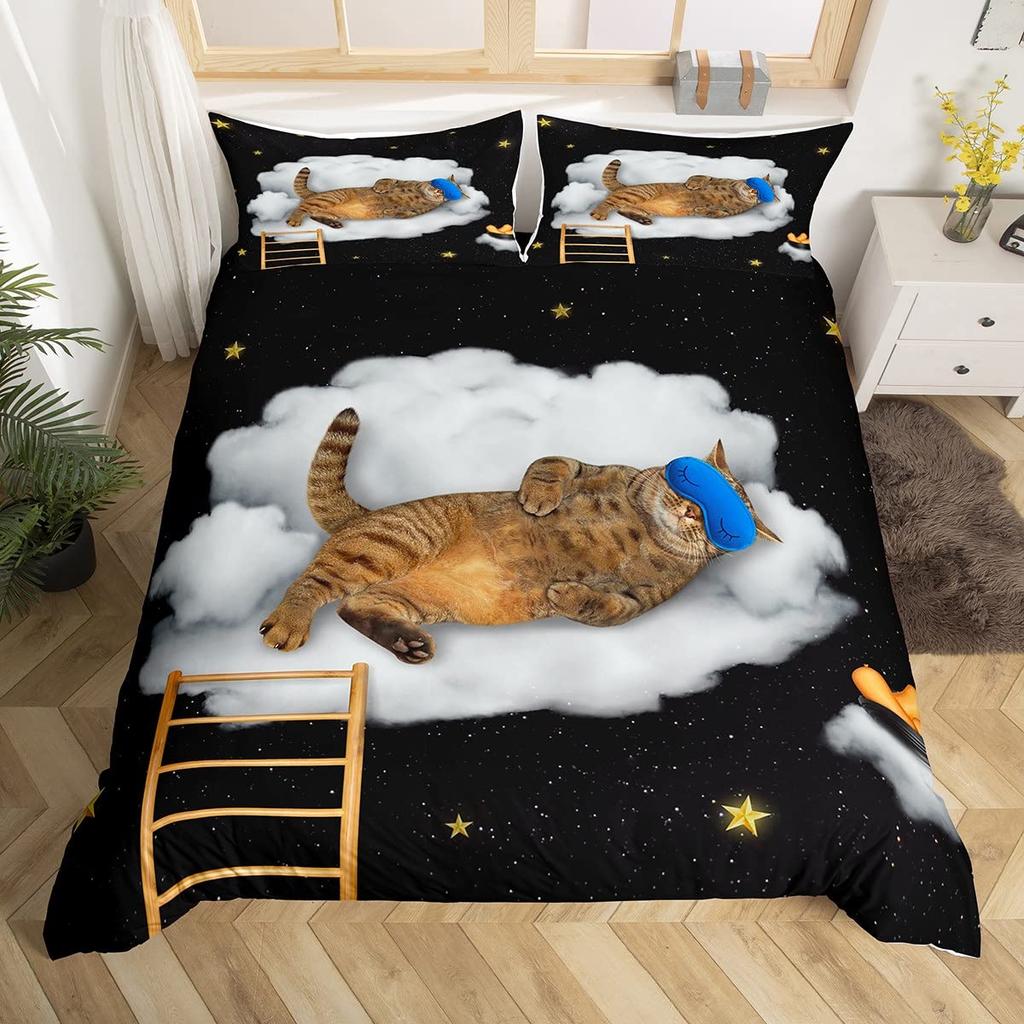 St. Patrick's Day Duvet Cover Cute Cats Rainbow Bedding Set Retro Lucky Clover Polyester Quilt Cover Cute Animal Comforter Cover