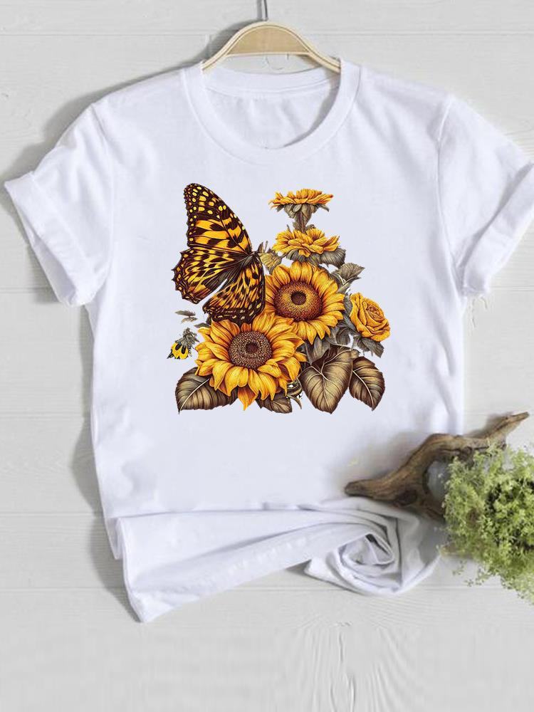 

Butterfly Cute Print European Clothing Top Shortsleeved Tshirt Women Clothes Harajuku Tops Oversized T Shirt S