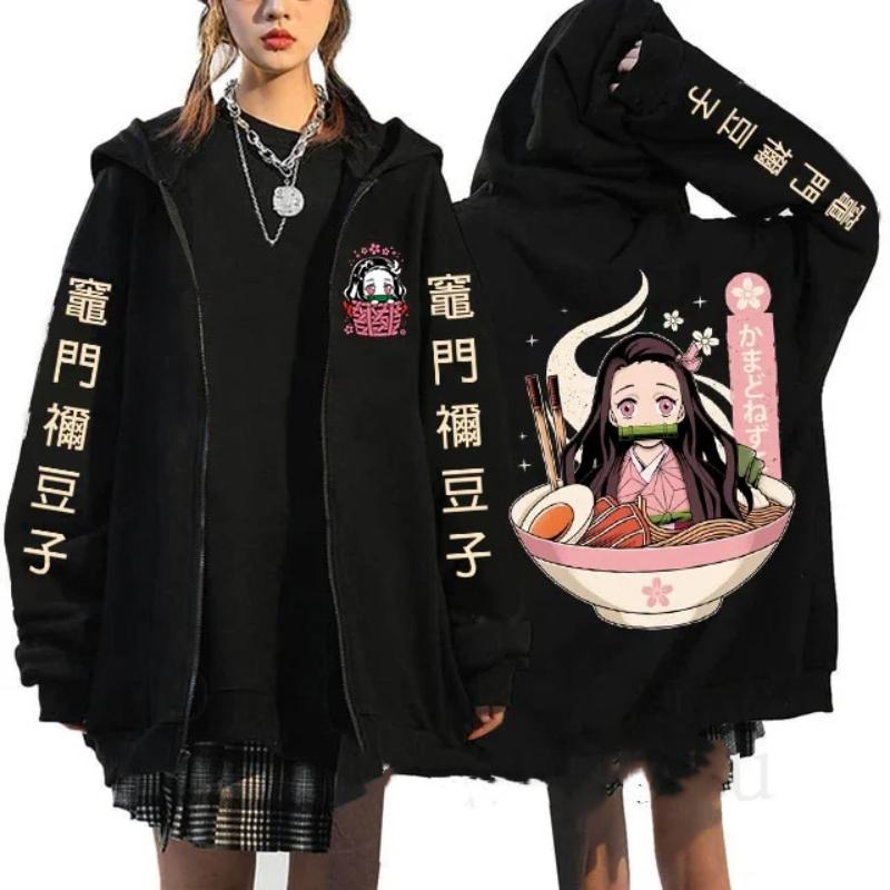 Japanese Anime Demon Slayer Zipper Jackets Sweatshirt Nezuko Kamado Mange Y2k Zip Up Hoodies Kimetsu No Yaiba Cartoon Streetwear