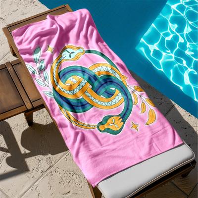 1pc Intertwined Serpents with Vibrant Patterns 2D Printed Microfiber Beach Towel, Quick Dry Super Absorbent. Great for Beach