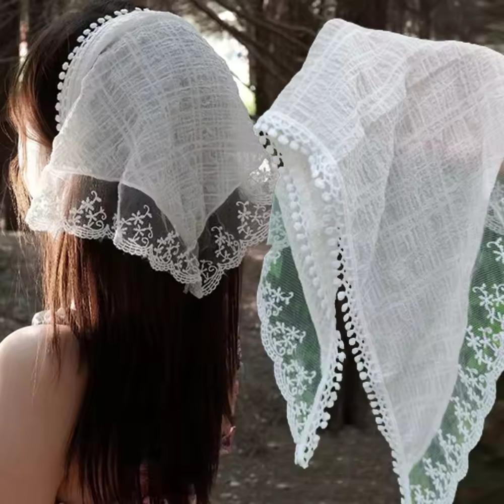 Cherry Lace Triangle Hair Scarf Gilrs Holiday Retro Hair Bands for Women Outgoing Makeup Styling Bandana Headwarp Headwear