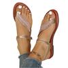 Summer Women Rhinestone Leaf Toe Post Adjustable Hook and Loop Casual Flat Beach Sandals Slip On Comfortable Footwear