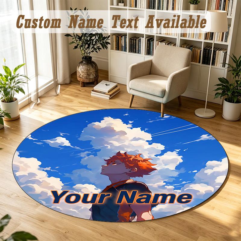 Round Rug Custom NameHaikyuu Pattern Non Slip Carpet Home Floor Decor
