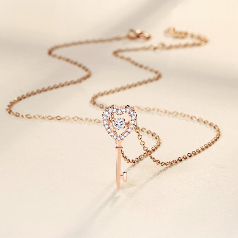 Beating Heart Key Necklace Women'S Fashion Versatile Niche Exquisite Temperament High-End Love Pendant Women Premium