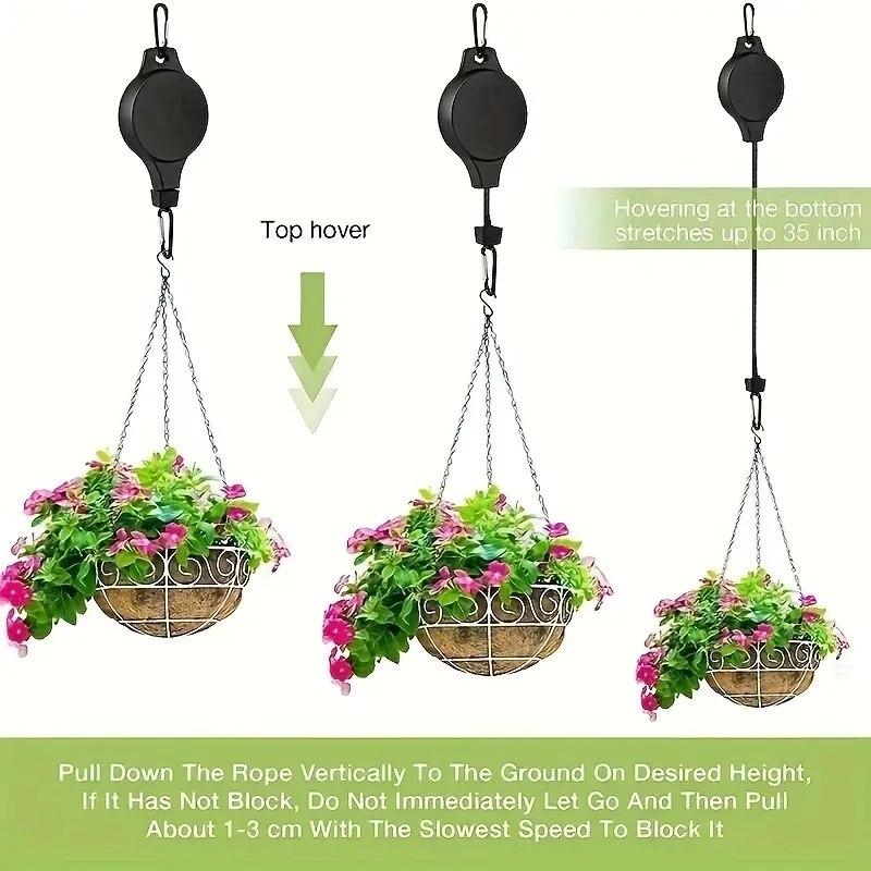 3pcs Pulley Retractable Hanger, Plant Hook, Pulley Adjustable Height Wheel For Hanging Plants, Heavy Duty Indoor Outdoor Plant