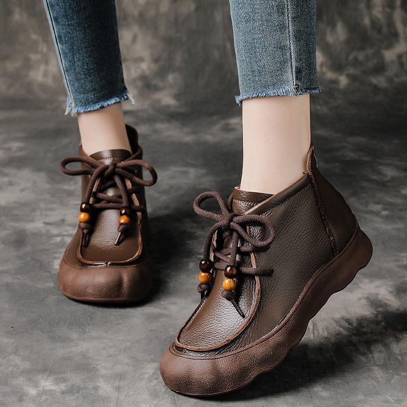 Übergrößen Damen Echtleder Fleecegefütterte Stiefeletten mit Weicher Dicksohle