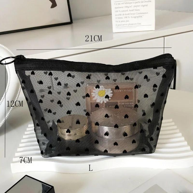 Toiletry Wash Make Up Bags Black Transparent Mesh Makeup Case Organizer Storage Pouch Women Travel Cosmetic Bag Casual Zipper