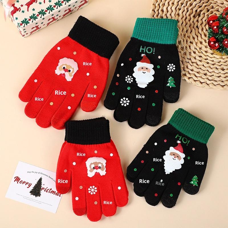 Christmas Cartoon Knitted Gloves Santa Claus Print Gloves Winter Warm Touchscreen Gloves For Kids Adults Xmas Gift