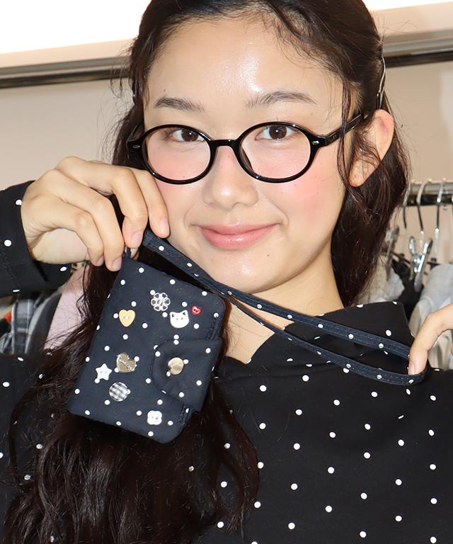 Ronron Multi Button Card Wallet Black Dot
