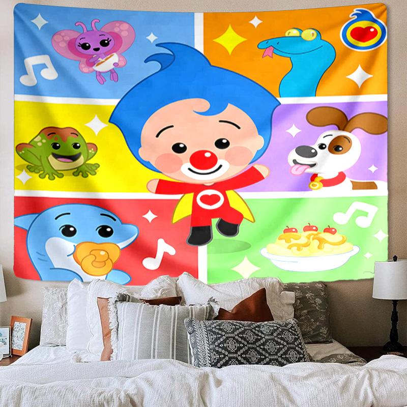Happy Plim Friends Printed Tapestry, Wall Hanging,Livingroom, dormitory, Large Wall Decor, Fabric Decor Fan Birthday Gifts