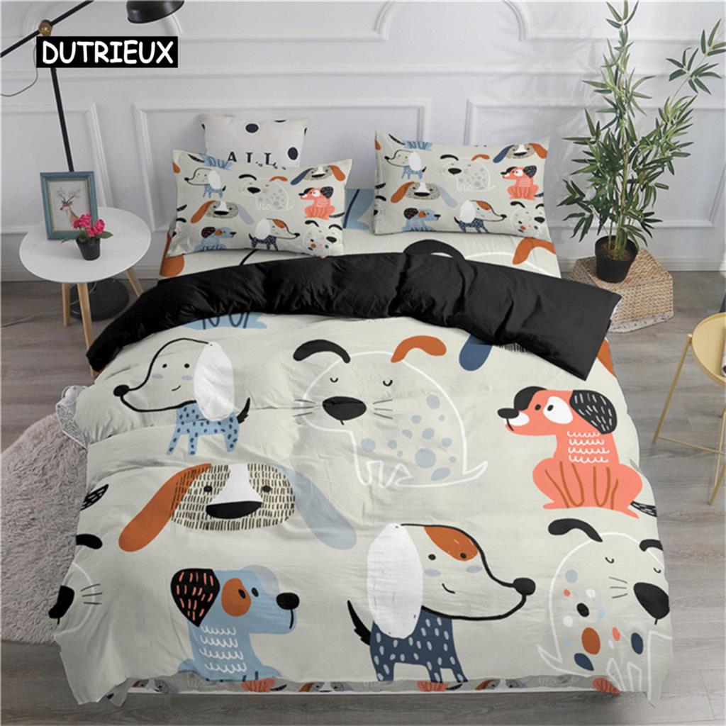 

Комплект постельного белья с изображением кошек и собак из мультфильмов, котят, животных, домашних животных, пододеяльник из микрофибры для женщин, детей, девочек, украшение для спальни EU single(135x200cm)