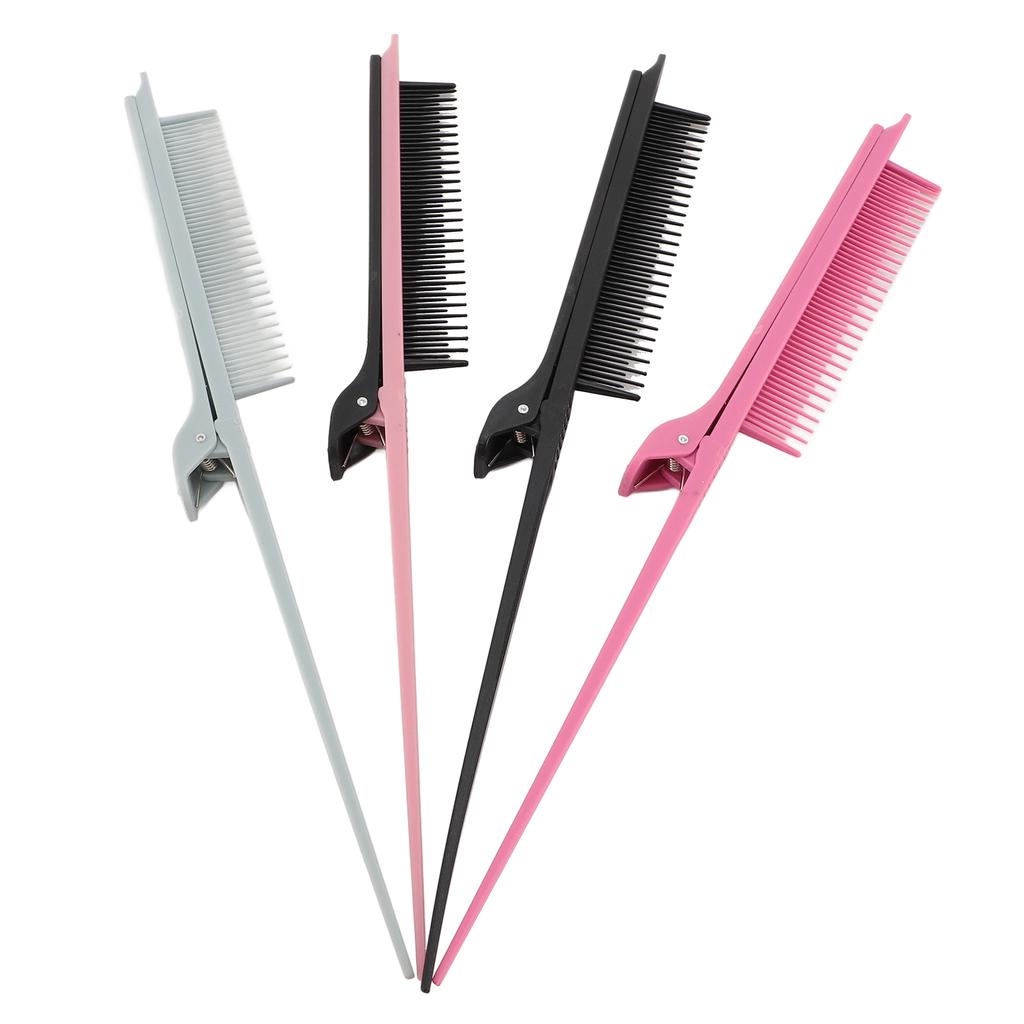 4 Color Rat Tail Highlights Comb with Hair Clip Hair Dyeing Barber Comb Perm Partition Clip Hair Sty
