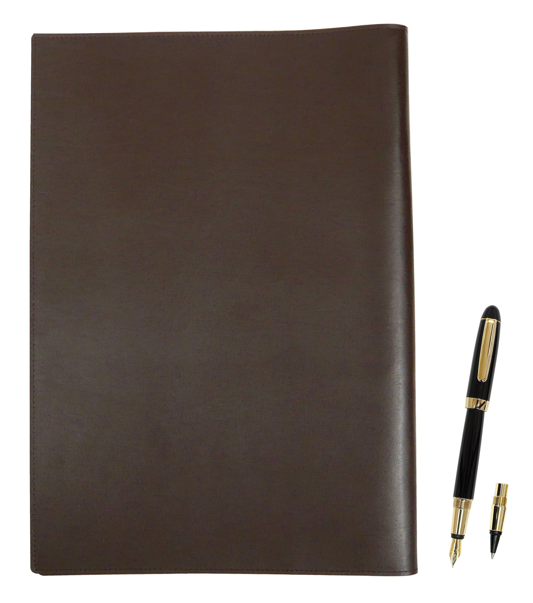 

Переработанная коровья кожа обложка для книги и блокнота формата А4 коричневого цвета с набором чернил для перьевой ручки Exchange BP WX и черных чернил (такая же структура) (T23-A4-014C-WX-B) чёрный