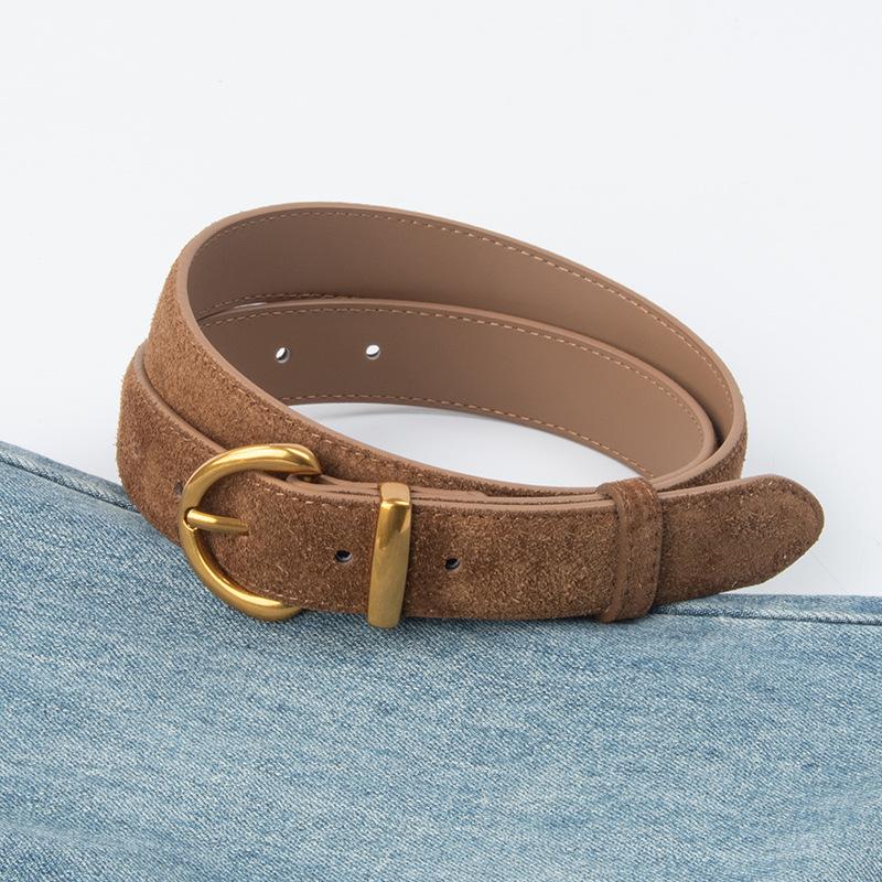 Four Seasons Available New Suede Women'S Belt Leather Decorative Skirt Belt Retro Cowhide Black Ins Style Jeans