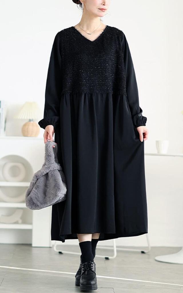 Gold Japan Plus Size Long Winter Size Black Fem-548 Women's Dress, Sleeve, Knit, Lamé, Stretchy, Outfit, Fall, Winter, Spring, 4L,