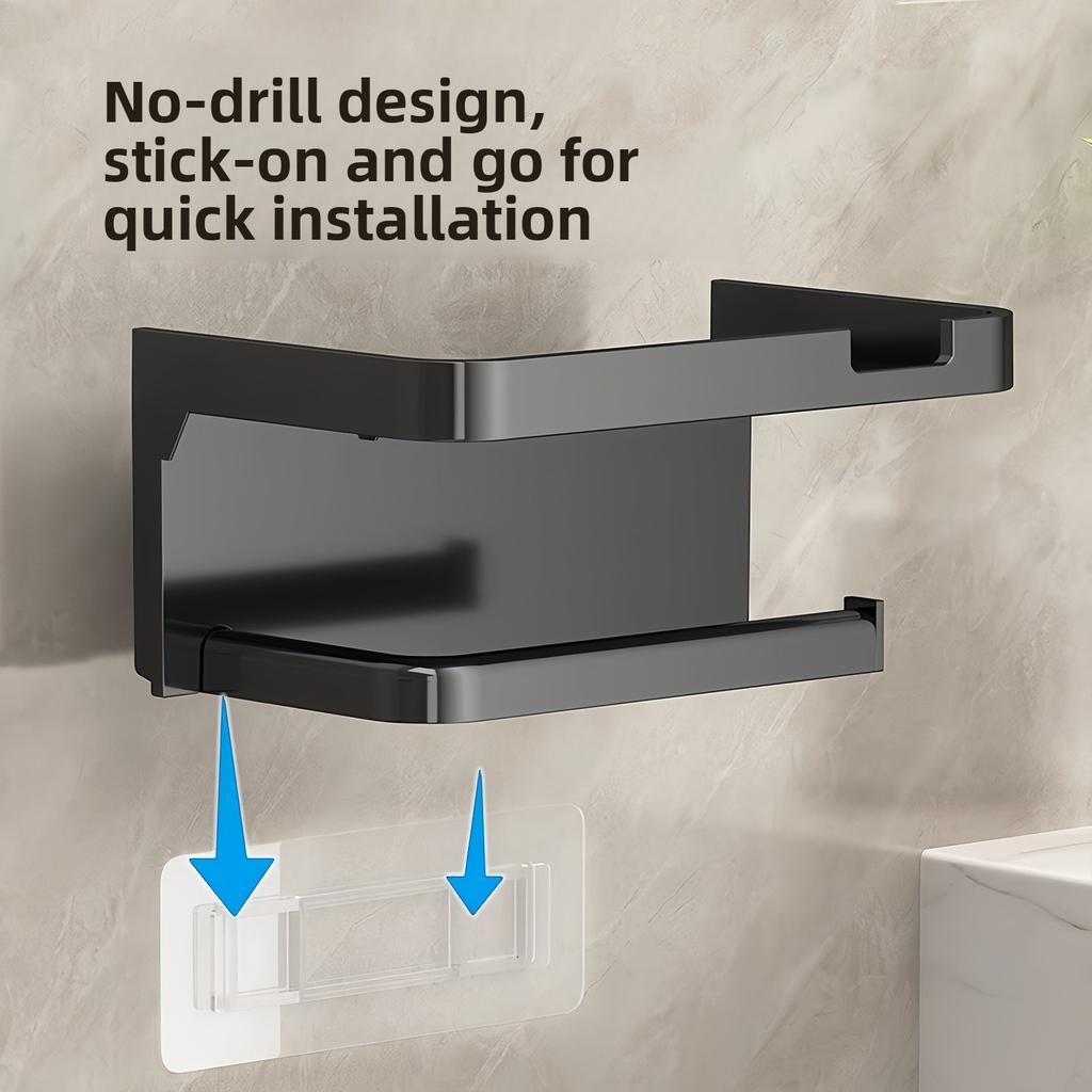 Hole-free Bathroom Tissue Holder, Phone Stand, Plastic Wall-mounted Toilet Paper Holder