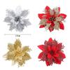 5PCS Glitter Poinsettia Artificial Xmas Flowers Ornaments for Christmas Tree Decorations Fake Flowers Head Christmas Decoration