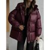 2025 Winter New Women's Drawstring Slim Fit Cotton Coat with Hood Zipper Warm Comfortable Outerwear for Europe and America