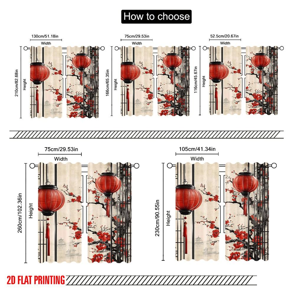 2 Stück, 2D-Flachdruck Vorhang Beliebte Kirschlaternen Polyester (ohne Stange) Ganzjährig geeignet für verschiedene Räume