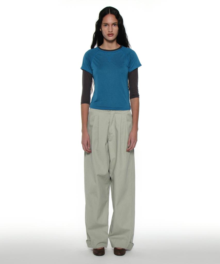 PARTIMENTO WOMEN Pwc Sheer Raglan Stitch Short Sleeve T-Teal