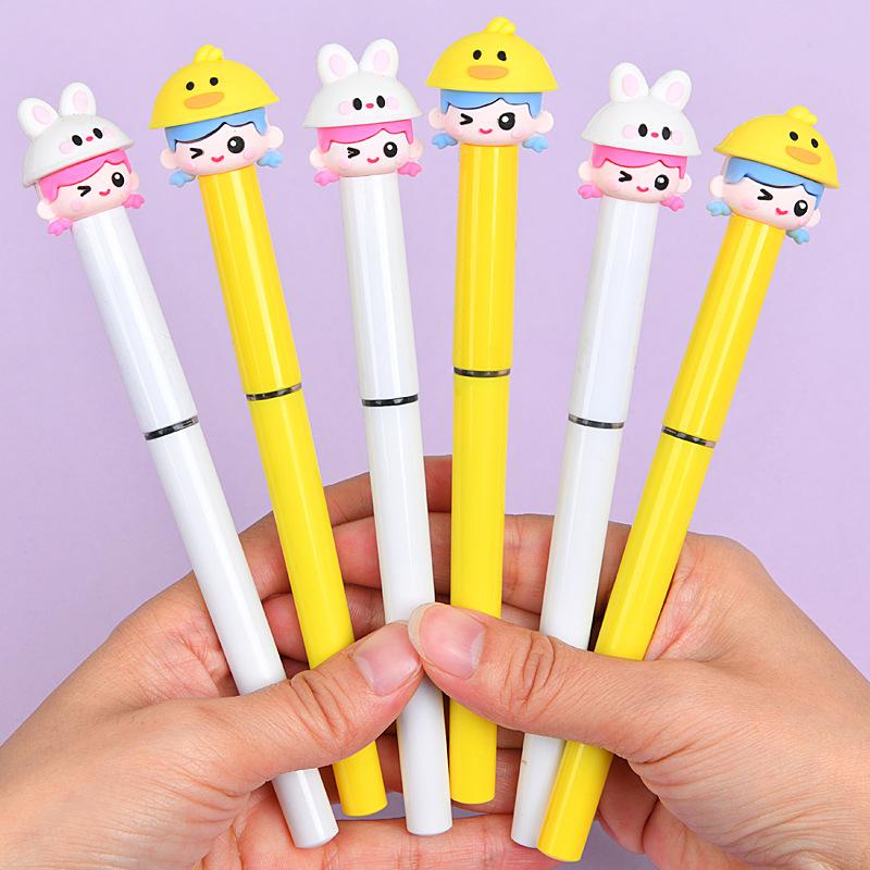 36Pcs Girl Wearing Bunny Hat Gel Pen Black Carbon Pen Comfortable Grip Stationery School Office Supplies Prize Gift Writing Tools Holiday Gift Novelty