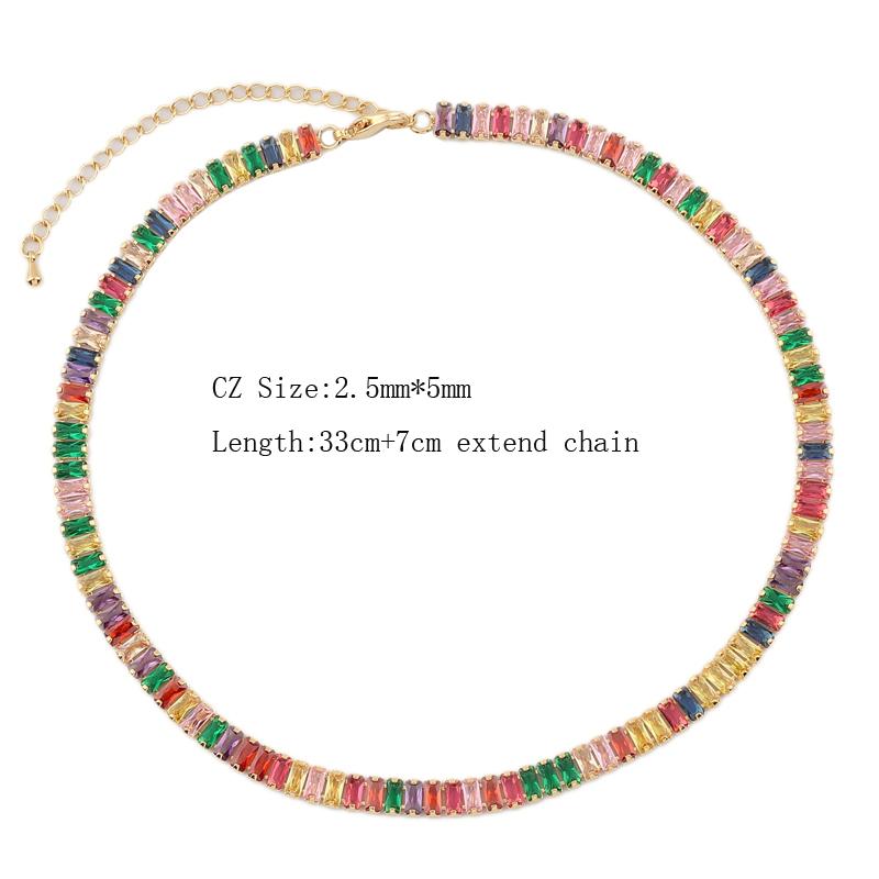 Mix Fashion Summer Colorful Rainbow Women Girl Jewelry 5A Cubic Zirconia Delicate Gold Filled Charm Tennis Chain Necklaces