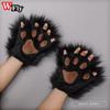 Harajuku Women Girls Plush Animal Claw Gloves Half Finger Wolf Cat'S Paw Gloves Halloween Lolita Cosplay Anime Set Accessories