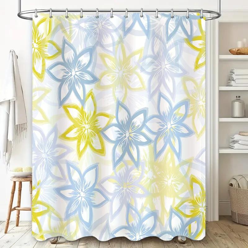 Modern Floral Print Shower Curtain Waterproof Home Decor Bathroom Accessories Blue/Yellow/Light Blue Size 180x245cm (70x96in)