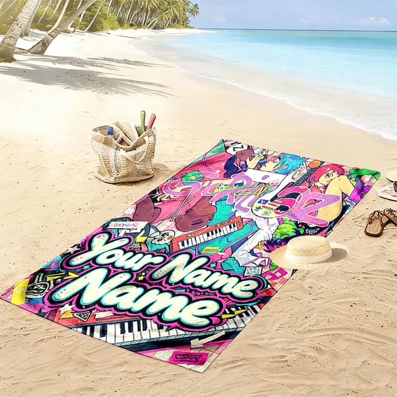 Name Custom Gorillaz Print Beach Towel, Large Soft Quick Dry Towel for Beach Camping Swimming