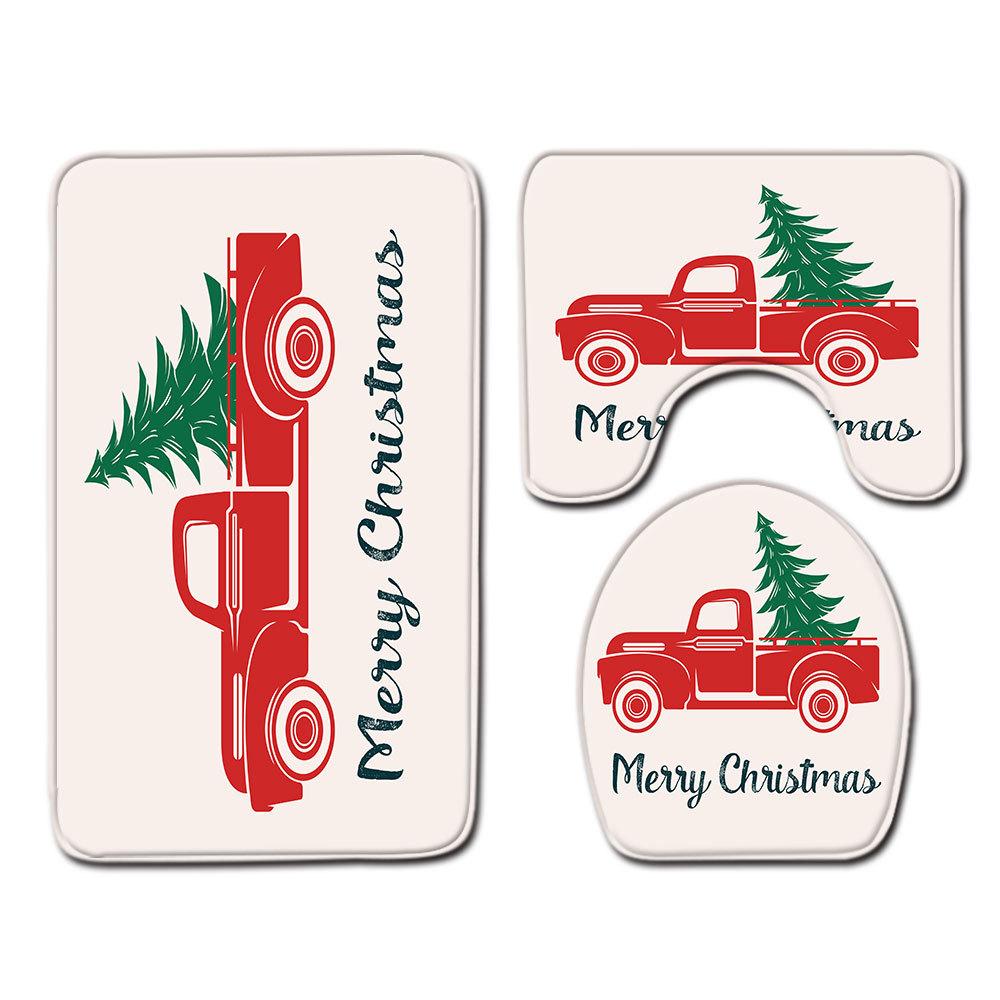 Christmas Bathroom Floor Mat Toilet Three-Piece Set
