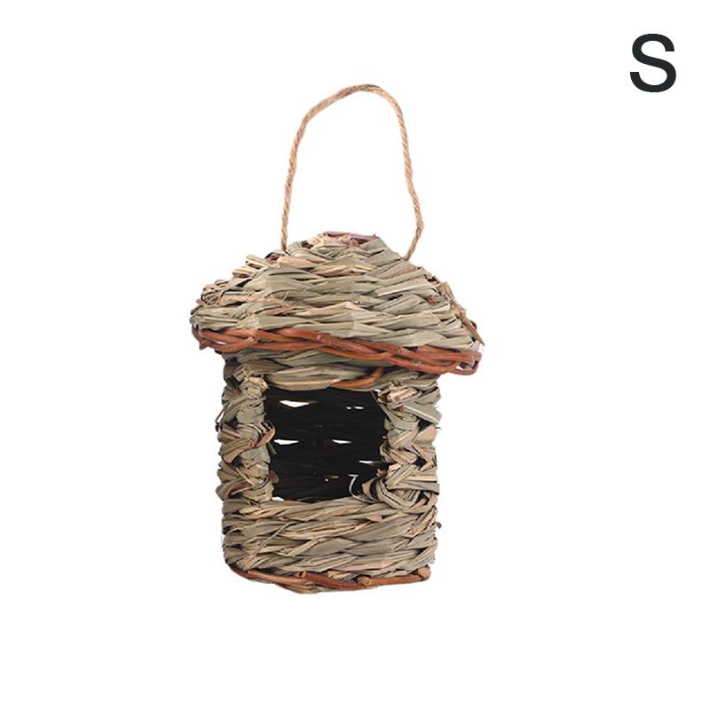 

Birdhouse Square Mouth Handwoven Grass Bird Nest Parrot Hatching Outdoor Garden Hanging Hatching Breeding House Bird Accessory