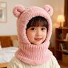 Fluffy Bear Ear Knitted Hat Solid Color Scarf Cap Fashion Baby Hooded Hat  Toddler