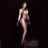 Sexy Women Sheer See Through Oil Glossy Shiny Elastic Bodysuit Bodycon One-Piece Thong Silky Tights Cosplay Maid Leotard