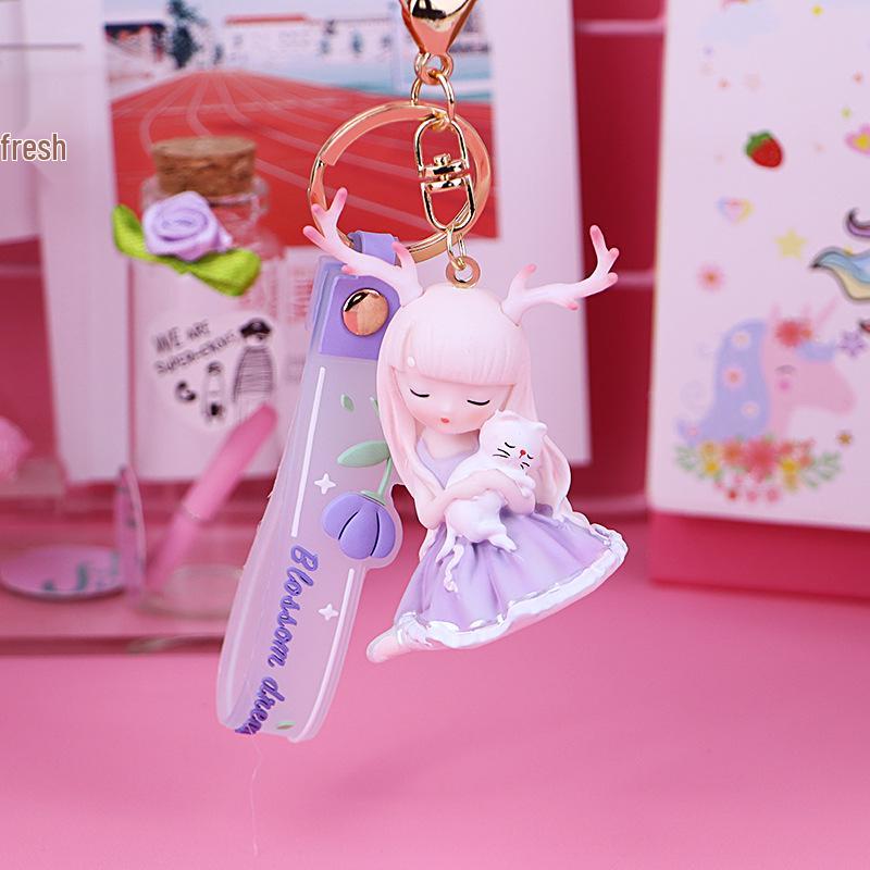 Anne Cute Cartoon Girl Keychain with Bell - Student Bag or Car Pendant, Qixi Festival Gift