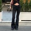 Oblečenie Y2k Džínsy s nízkym pásom Bootcut Dámske Ležérne Čierne Pruhované Džínsové Nohavice Streetwear Zvonové Nohavice