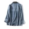 Korean Retro Color Block Lapel Pocket Denim Jacket - Women's Long Sleeve Autumn Style