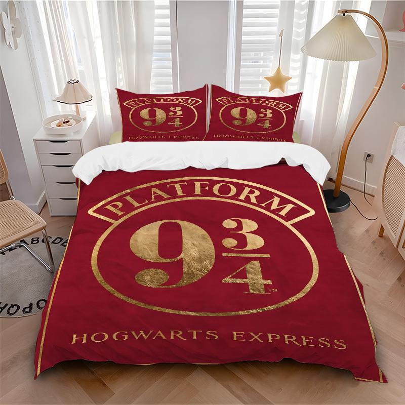 

3pcs Platform NineAndThreeQuarters Harry Potter Bedding Set, Soft Polyester Duvet Cover and Pillowcases Machine Washable Seasons all suitable 65 135x200cm