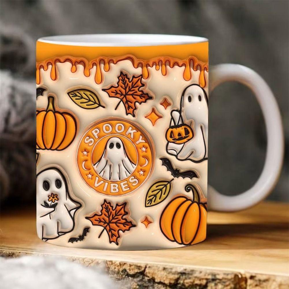 Gift Ceramic Halloween Coffee Mug With Handle Spooky Tea Mug 3D Ghost Mug