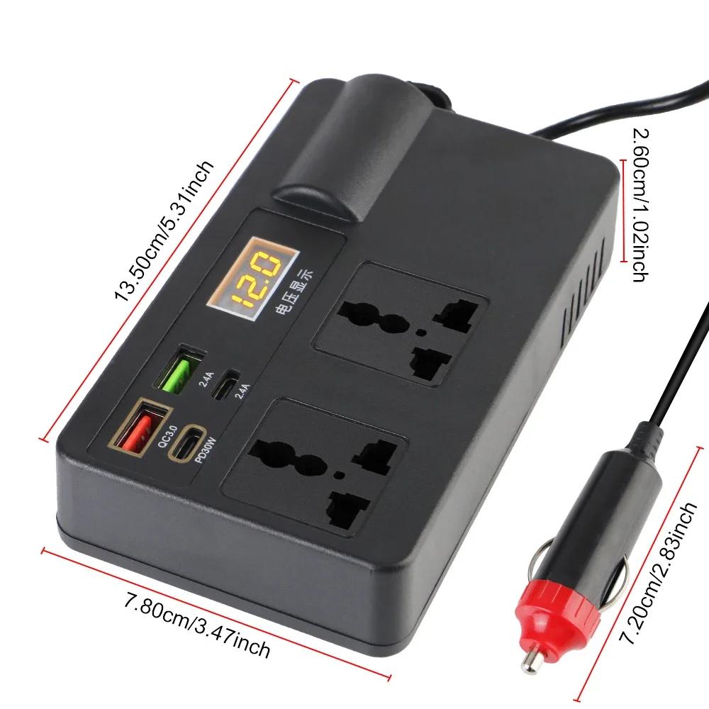 200W Car Inverter Charger DC 12V/24V to AC 220V Converter QC3.0 Type-C USB Chargers AC Socket Car Inverter Voltage Detection Adapter