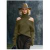 Womens Oversized Knit Sweater With Asymmetrical Cross-Shoulder Design High Neck Long Sleeve Loose Fit Top