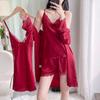 Spring and Summer Sexy Hollow Thin Suspender Ice Silk Nightdress Women Suspender Pure Desire Nightgown Long Sleeve Loungewear