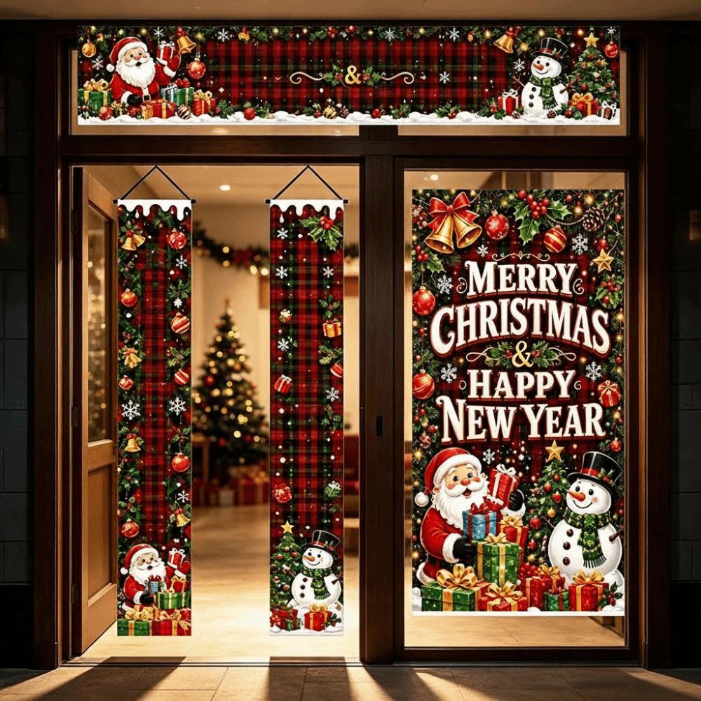 Snowman Design Christmas Door Banner Polyester Material Christmas Porch Banner Front Door Decor