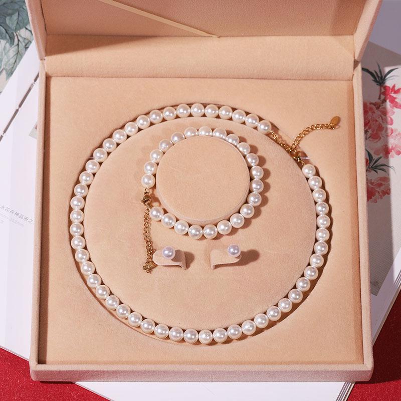 Set di Collana di Perle di Conchiglia Naturale di Mare Profondo da Donna: Gioielli Collana Clavicola in Tre Pezzi per la Festa della Mamma