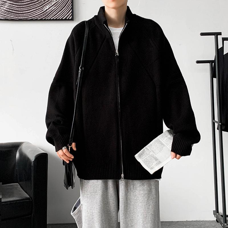 

Men s Stand Collar Loose Cardigan Sweater - Trendy American Knitwear for Spring and Autumn Large чорний