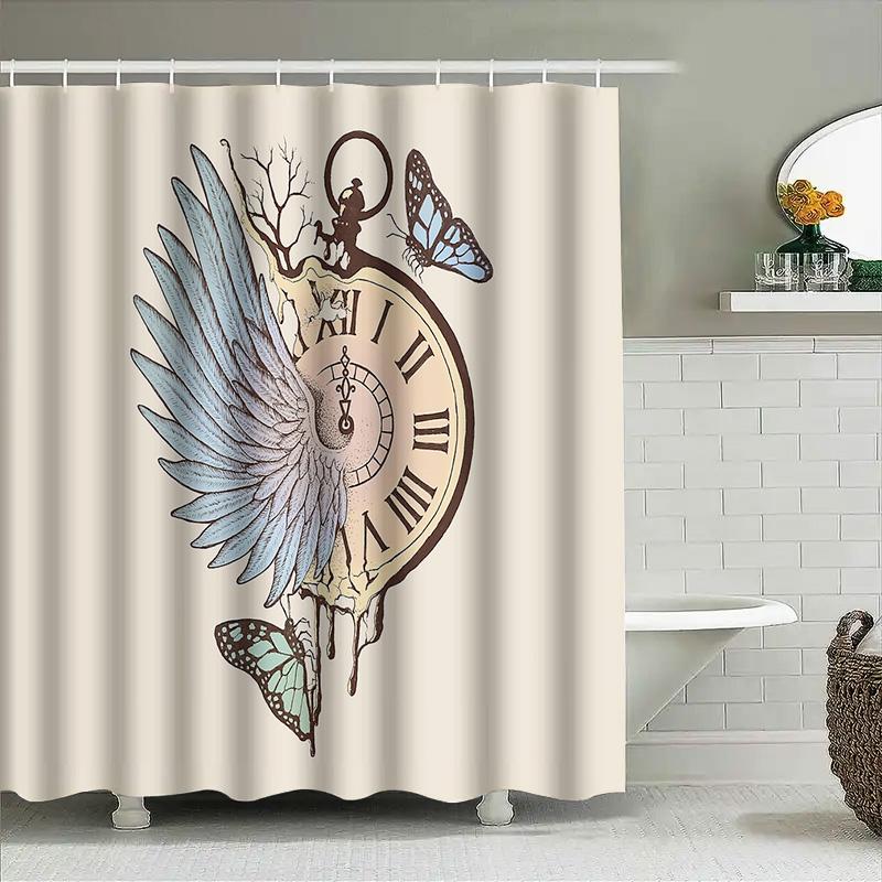 Vintage Clock Butterfly Shower Curtain Gothic Steampunk Floral Washroom Decor Backdrop Artistic Pattern Home Textile Bathroom Ac